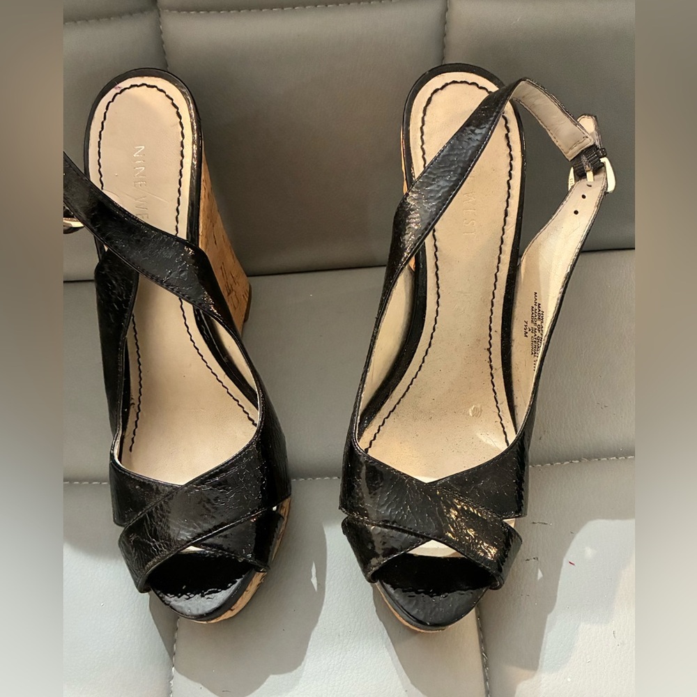 Nine West Black Wedge Sandals